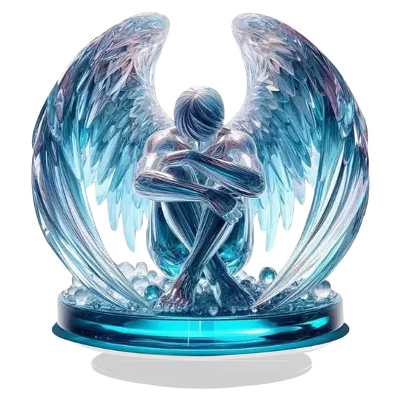 Gorgeous Angel Wings Cross Decoration,Finely Detailed Wings Gracefully Wrap Around The Cross,Premium Acrylic Boho Style Angel Decoration for Desk and Living Room