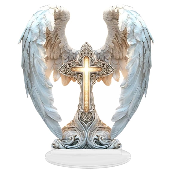 Gorgeous Angel Wings Cross Decoration, Finely Detailed Wings Gracefully Wrap Around The Cross, Elegant Boho Style, Premium Acrylic Material