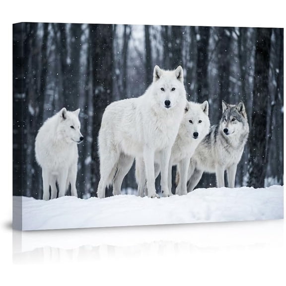 Gorgeous Arctic Wolf Pack Wall Art Poster Stunning Snowy Forest Scene Decor for Bedroom Living Room Nature Inspired Prints for Wild Animal Lovers-
