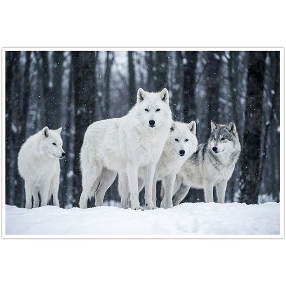 Gorgeous Arctic Wolf Pack Wall Art Poster Stunning Snowy Forest Scene Decor for Bedroom Living Room Nature Inspired Prints for Wild Animal Lovers-
