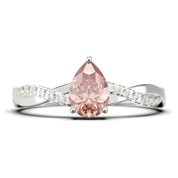 Gorgeous Art Deco 1.25 Carat Pear Cut Authentic Morganite And Diamond Moissanite Engagement Ring, Twisted Band Wedding Ring in 925 Sterling Silver With 18k White Gold Plating Gift For Her Promise Rin