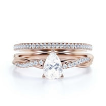 Gorgeous Art Deco 1.75 Carat Pear Cut Diamond Moissanite Engagement Ring,One Matching Band, Twisted Band Wedding Ring in 925 Sterling Silver With 18k Rose Gold Plating Gift For Her Promise Ring