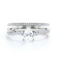 thumbnail image 1 of Gorgeous Art Deco 1.75 Carat Pear Cut Diamond Moissanite Engagement Ring, One Matching Band, Twisted Band Wedding Ring in 925 Sterling Silver With 18k White Gold Plating Gift For Her Promise Ring, 1 of 3