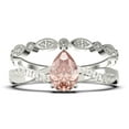 thumbnail image 1 of Gorgeous Art Deco 1.75 Carat Pear Cut Morganite And Diamond Moissanite Engagement Ring, One Matching Band, Twisted Band Wedding Ring in 925 Sterling Silver With 18k White Gold Plating Gift For Her, 1 of 3
