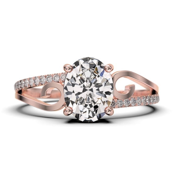 Gorgeous Art Nouvea 1.50 Carat Oval Cut Diamond Moissanite Twirled Style Engagement Ring, Wedding Ring In 10K Solid Rose Gold, Gift For Her Promise Ring, Silver, Rose Gold