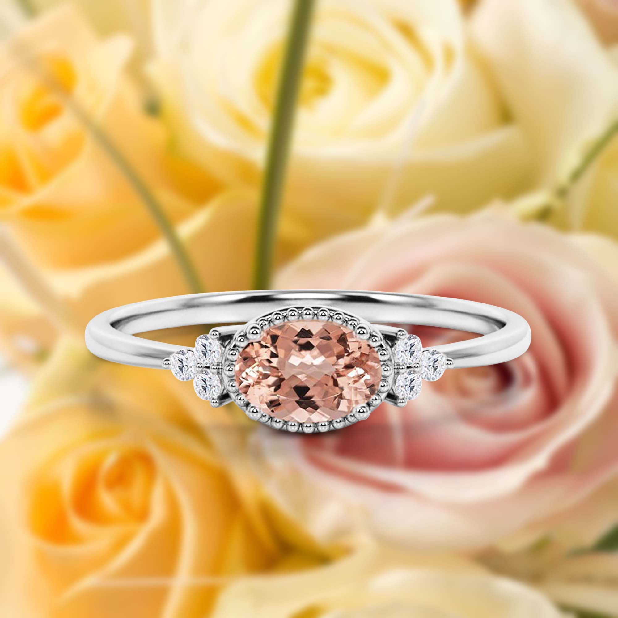 Gorgeous Art nouvea Carat Oval Cut Morganite And Diamond