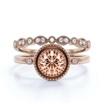 Gorgeous Art nouvea 1.60 Carat Round Cut Morganite And Diamond Moissanite Engagement Ring, Boho Moissanite Wedding Ring, One Matching Band in 10k Solid Rose Gold, Gift For Her, Promise Ring