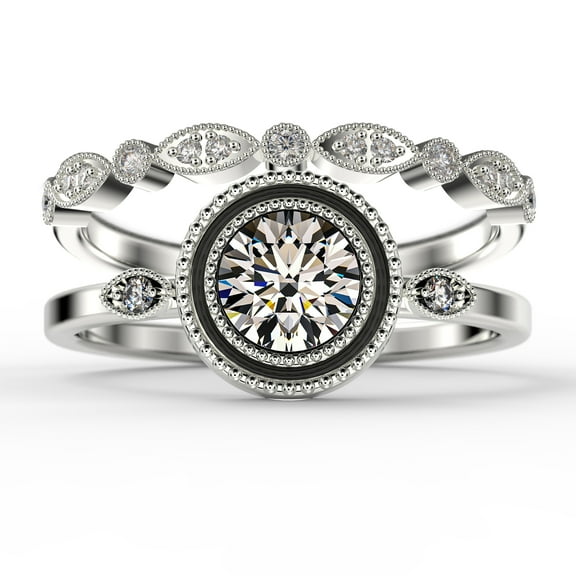Gorgeous Art nouvea 1.60 Ct Round Cut Diamond Moissanite Engagement Ring, Boho Moissanite Wedding Ring, One Matching Band in 925 Sterling Silver With 18k White Gold Plating Gift For Her