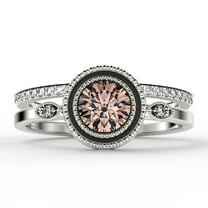 Gorgeous Art nouvea 1.60 Ct Round Cut Morganite And Diamond Moissanite Engagement Ring, Boho Moissanite Wedding Ring, One Matching Band in 925 Sterling Silver With 18k White Gold Plating Gift For Her