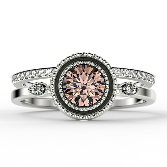 Gorgeous Art nouvea 1.60 Ct Round Cut Morganite And Diamond Moissanite Engagement Ring, Boho Moissanite Wedding Ring, One Matching Band in 925 Sterling Silver With 18k White Gold Plating Gift For Her