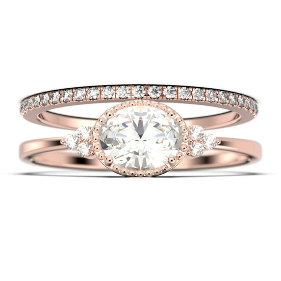 Gorgeous Art nouvea 1.90 Carat Oval Cut Diamond Moissanite Affordable Engagement Ring, Moissanite Wedding Ring, One Matching Band in 10k Solid Rose Gold Gift For Her, Promise Ring