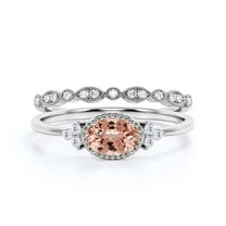 Gorgeous Art nouvea 1.90 Carat Oval Cut Morganite And Diamond Moissanite Affordable Engagement Ring, Dainty Morganite Wedding Ring, One Matching Band in 10k Solid White Gold Gift For Her, Promise Ring