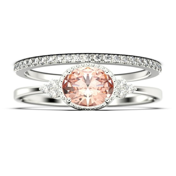 Gorgeous Art nouvea 1.90 Carat Oval Cut Morganite And Diamond Moissanite Affordable Engagement Ring, Dainty Morganite Wedding Ring, One Matching Band in 10k Solid White Gold Gift For Her, Promise Ring