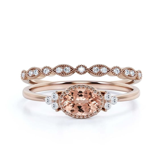 Gorgeous Art nouvea 1.90 Carat Oval Cut Morganite And Diamond Moissanite Affordable Engagement Ring, Moissanite Wedding Ring, One Matching Band in 10k Solid Rose Gold Gift For Her, Promise Ring
