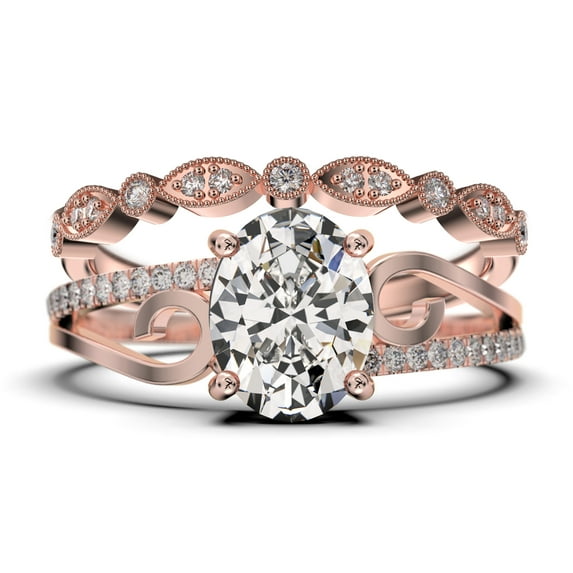 Gorgeous Art nouvea 2.00 Carat Oval Cut Diamond Moissanite Twirled Style Engagement Ring, Wedding Ring in 10k Solid Rose Gold, Gift For Her Silver, Rose Gold, Bridal Set, Anniversary