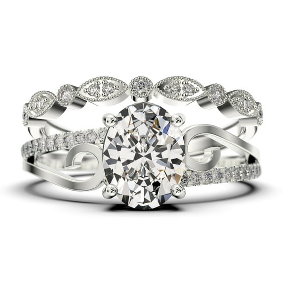 Gorgeous Art nouvea 2.00 Carat Oval Cut Diamond Moissanite Twirled Style Engagement Ring, Wedding Ring in 10k Solid White Gold, Gift For Her Silver, White Gold, Bridal Set, Anniversary