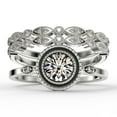 thumbnail image 1 of Gorgeous Art nouvea 2.10 Carat Round Cut Diamond Moissanite Engagement Ring, Boho Moissanite Wedding Ring, Two Matching Band in 10k Solid White Gold, Gift For Her, Promise Ring, 1 of 4