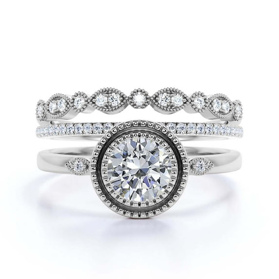 Gorgeous Art nouvea 2.10 Ct Round Cut Diamond Moissanite Engagement Ring, Boho Moissanite Wedding Ring, Two Matching Band in 925 Sterling Silver With 18k White Gold Plating Gift For Her, Promise Ring