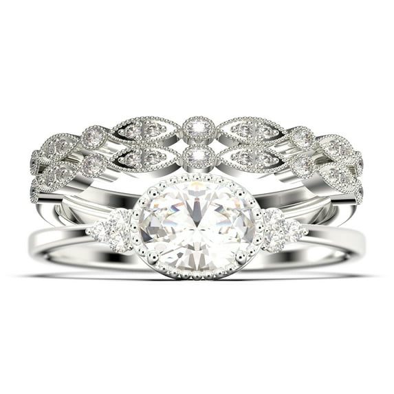 Gorgeous Art nouvea 2.40 Carat Oval Cut Diamond Moissanite Affordable Engagement Ring, Dainty Diamond Moissanite Wedding Ring, Two Matching Band in 10k Solid White Gold Gift For Her, Promise Ring