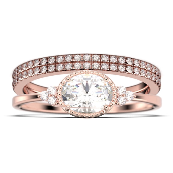 2.40 Carat Oval Cut Moissanite & Diamond Engagement Ring in 10k Rose Gold