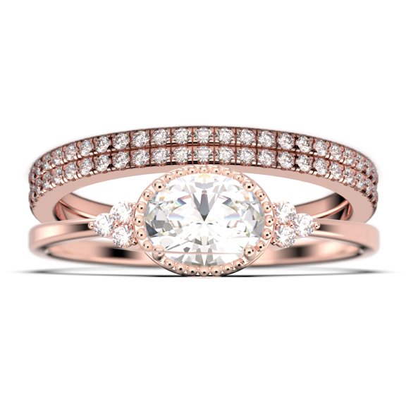 Gorgeous Art nouvea 2.40 Carat Oval Cut Diamond Moissanite Affordable Engagement Ring, Moissanite Wedding Ring, Two Matching Band in 10k Solid Rose Gold Gift For Her, Promise Ring