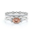 thumbnail image 1 of Gorgeous Art nouvea 2.40 Carat Oval Cut Morganite And Diamond Moissanite Affordable Engagement Ring, Dainty Morganite Wedding Ring, Trio Rings Set in 925 Sterling Silver With 18k White Gold Plating, 1 of 3
