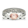 thumbnail image 1 of Gorgeous Art nouvea 2.40 Carat Oval Cut Morganite And Diamond Moissanite Affordable Engagement Ring, Dainty Morganite Wedding Ring, Trio Rings Set in 925 Sterling Silver With 18k White Gold Plating, 1 of 4