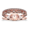 thumbnail image 1 of Gorgeous Art nouvea 2.40 Carat Oval Cut Morganite And Diamond Moissanite Affordable Engagement Ring, Dainty Morganite Wedding Ring, Two Matching Band in 925 Sterling Silver With 18k Rose Gold Plating, 1 of 4