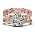 thumbnail image 1 of Gorgeous Art nouvea 2.50 Carat Oval Cut Diamond Moissanite Twirled Style Engagement Ring, Wedding Ring in 10k Solid Rose Gold, Gift For Her Silver, Rose Gold, Trio Set, Anniversary Ring, 1 of 4