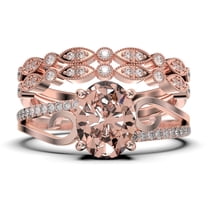 Gorgeous Art nouvea 2.50 Carat Oval Cut Morganite And Diamond Moissanite Twirled Style Engagement Ring, Wedding Ring in 10k Solid Rose Gold, Gift For Her Silver, Rose Gold, Trio Set, Anniversary Ring