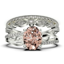 Gorgeous Art nouvea 2.50 Carat Oval Cut Morganite And Diamond Moissanite Twirled Style Engagement Ring, Wedding Ring in 10k Solid White Gold, Gift For Her Silver, White Gold, Trio Set, Anniversary