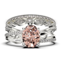 Trio 1.65 Carat Oval Cut Morganite & Moissanite Bridal Set in 10k White ...
