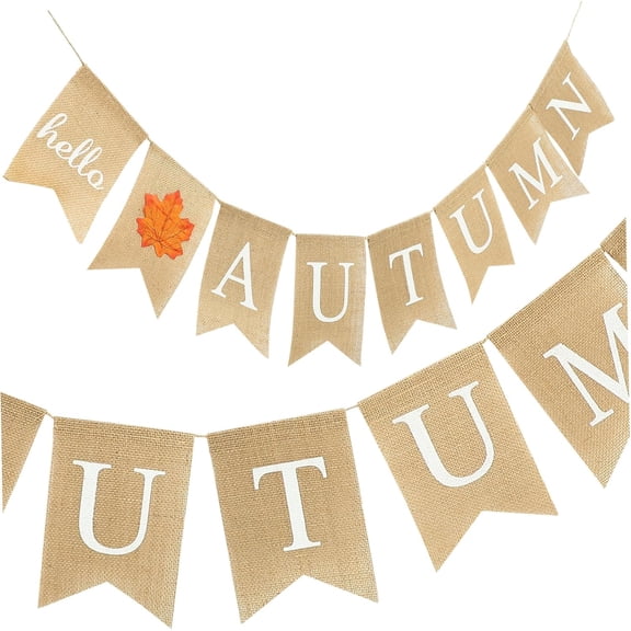 Gorgeous Autumn Burlap Hanging Banner with Maple Leaf Design Reusable Thanksgiving Day Party Decoration Easy to Install Linen Cloth Bunting for Fall Home Decor and Photo Props