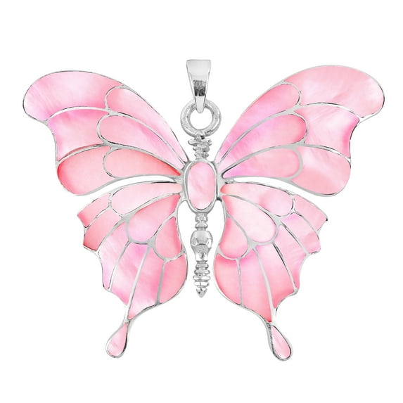 Gorgeous Big Butterfly Multicolor Pink MOP Sterling Silver Pendant