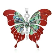 AERAVIDA Gorgeous Big Butterfly Multicolor Red Coral and Abalone Sterling Silver Pendant