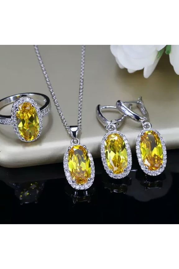 Gorgeous Big Oval Shape Pink Cubic Zirconia Pendant Earrings Ring CZ Jewelry Set