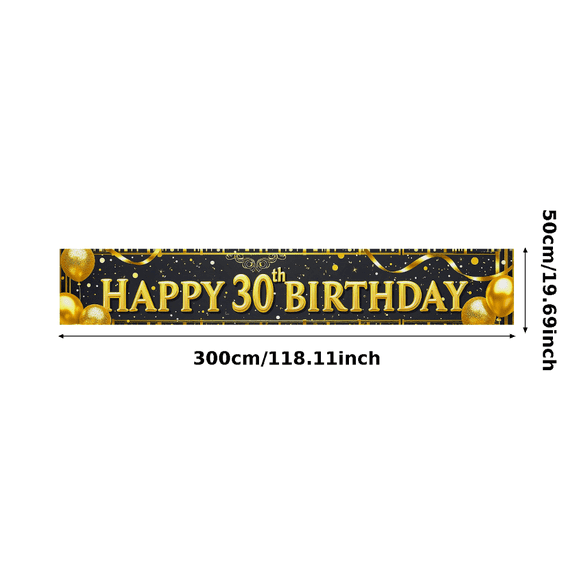 Gorgeous Black Background Happy 30th Birthday Banner with Golden Balloons Fireworks Party Supplies Photography Props Birthday Decoration Backdrop Party Decor