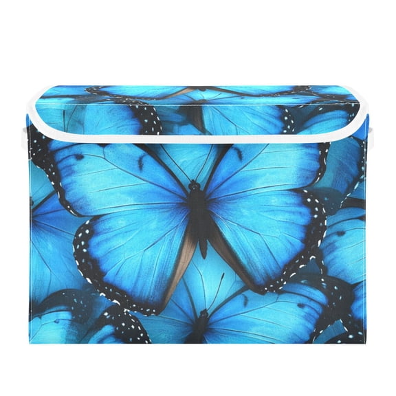 Gorgeous Blue Butterfly Large Storage Bins with Linen Collapsible Lid Storage Box 16.7 x 12.6 x 11.8in