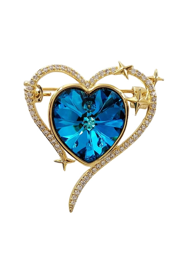 Gorgeous Blue Cubic Zircon Open Valentine Heart Brooch Pin