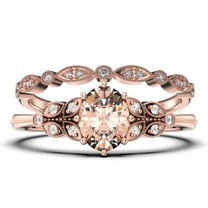 Gorgeous Boho & Hippie 2.00 Carat Oval Cut Vintage Look Morganite And Diamond Moissanite Engagement Ring Set, Wedding Ring In 10K Solid Rose Gold, Gift For Her, Promise Ring, Anniversary Gift