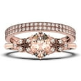 thumbnail image 1 of Gorgeous Boho & Hippie 2.25 Carat Oval Cut Vintage Look Morganite And Diamond Moissanite Engagement Ring Set, Wedding Ring In 925 Sterling Silver With 18K White Gold Plating, Trio Set, 1 of 4