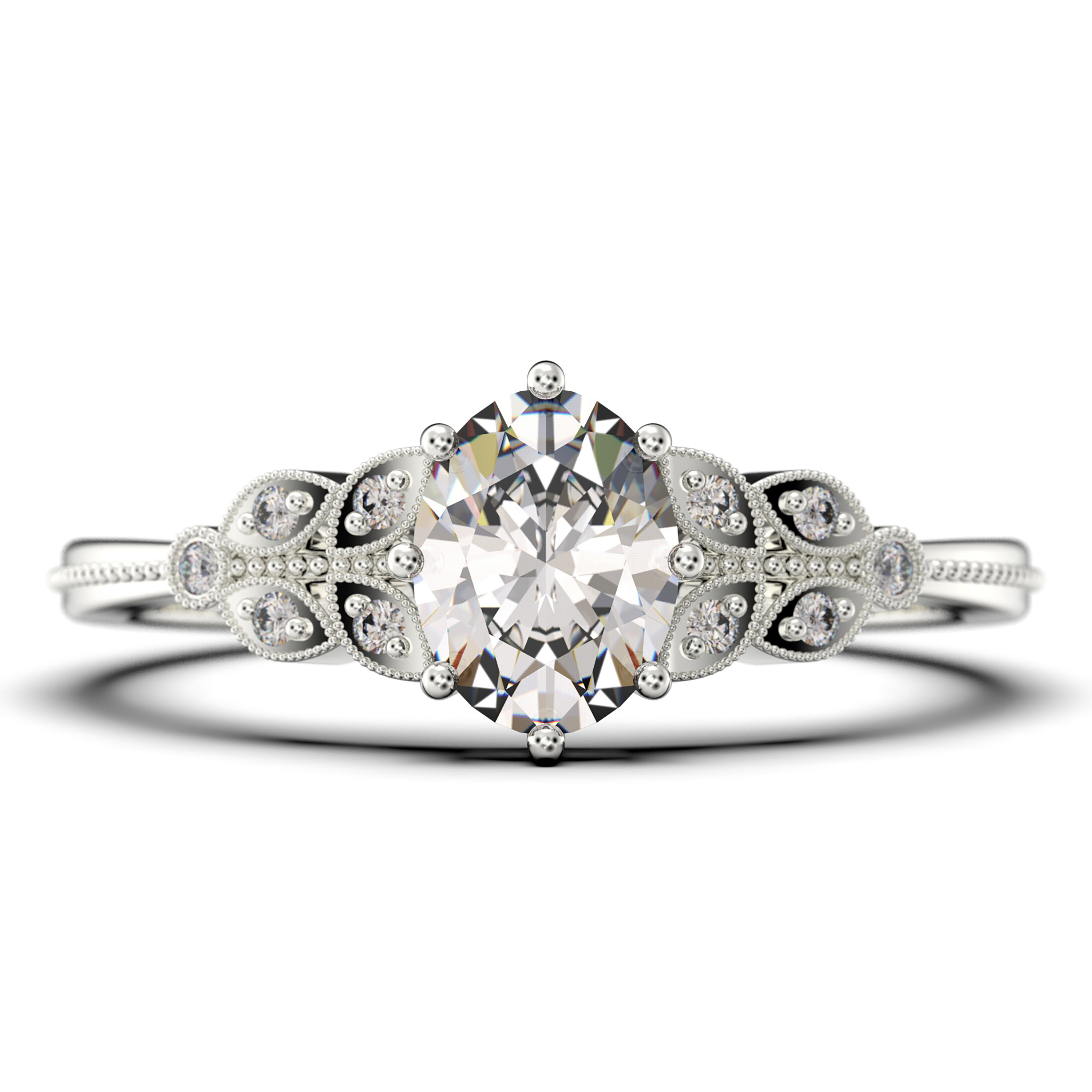 Gorgeous Boho hippie 2.00 Carat Oval Cut Vintage Look Diamond Moissanite Engagement Ring Set Wedding Ring in 10k Solid White Gold Gift For Her