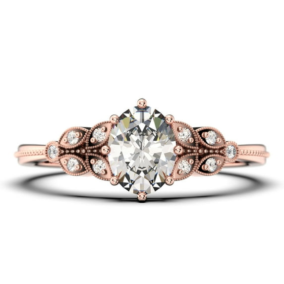 Gorgeous Boho & hippie 2.00 Carat Oval Cut Vintage Look Diamond Moissanite Engagement Ring Set, Wedding Ring in 925 Sterling Silver With 18k Rose Gold Plating Gift For Her, Promise Ring