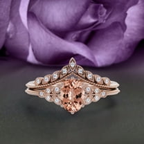Gorgeous Boho & hippie 2.00 Carat Oval Cut Vintage Look Morganite And Diamond Moissanite Engagement Ring Set, Wedding Ring in 925 Sterling Silver With 18k Rose Gold Plating Gift For Her, Promise Ring