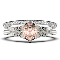 Gorgeous Boho & hippie 2.00 Carat Oval Cut Vintage Look Morganite And Diamond Moissanite Engagement Ring Set, Wedding Ring in 925 Sterling Silver With 18k White Gold Plating, Promise Ring