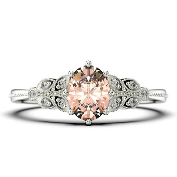 Gorgeous Boho & hippie 2.00 Carat Oval Cut Vintage Look Morganite And Diamond Moissanite Engagement Ring Set, Wedding Ring in 10k Solid White Gold, Gift For Her, Promise Ring, Anniversary Gift