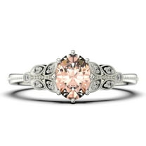Gorgeous Boho & hippie 2.00 Carat Oval Cut Vintage Look Morganite And Diamond Moissanite Engagement Ring Set, Wedding Ring in 925 Sterling Silver With 18k White Gold Plating, Promise Ring