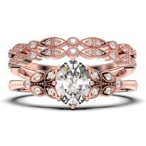 Gorgeous Boho & hippie 2.25 Carat Oval Cut Vintage Look Diamond Moissanite Engagement Ring Set, Wedding Ring in 10k Solid White Gold, Gift For Her, Promise Ring, Trio set