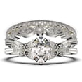 thumbnail image 1 of Gorgeous Boho & hippie 2.25 Carat Oval Cut Vintage Look Diamond Moissanite Engagement Ring Set, Wedding Ring in 10k Solid White Gold, Gift For Her, Promise Ring, Trio set, 1 of 4