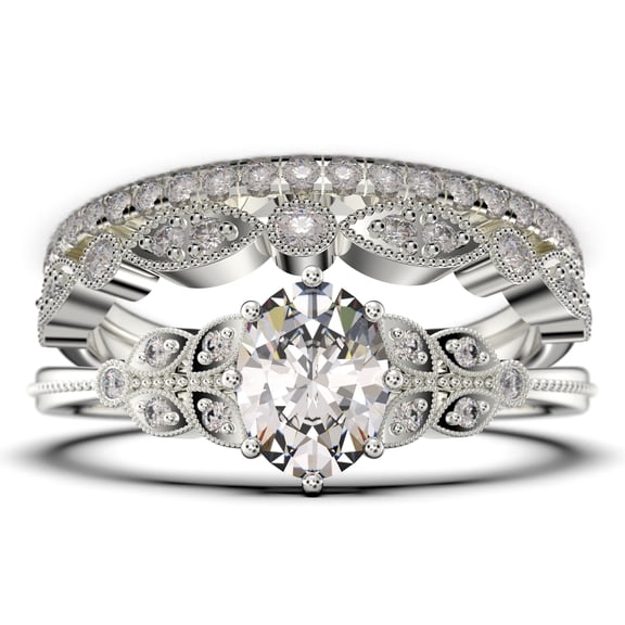 Trio 2.25 Carat Oval Cut Moissanite & Diamond Bridal Set in 10k White Gold